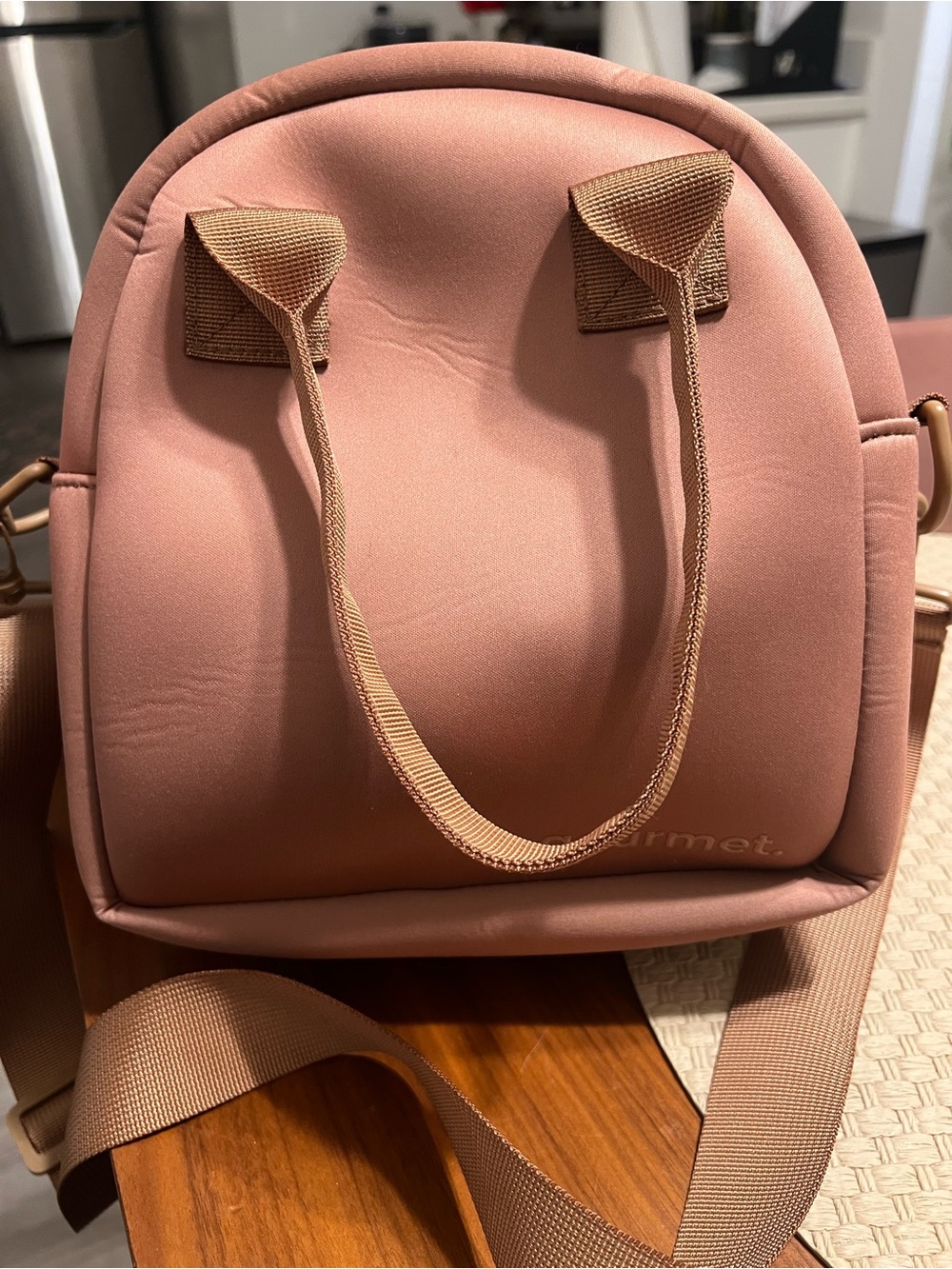 MYTAGALONGS Pink Neoprene Lunch Bag Crossbody Adjustable Strap